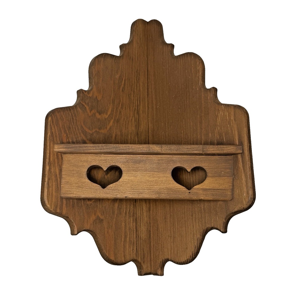 Vintage Wooden Corner Shelf Heart Cut Out Scalloped Edges 17"x11" Cottage Decor